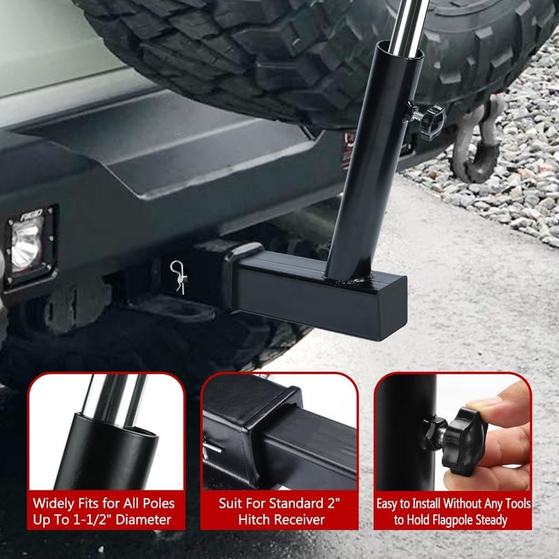 DenForste Hitch Flag Pole Holder, Flagpole Hitch Mount Universal, Angled Flag Pole Holder, Fit for 2 inch Hitch Receiver, Compatible with Trailer Truck Jeep RV Pickup - Image 5